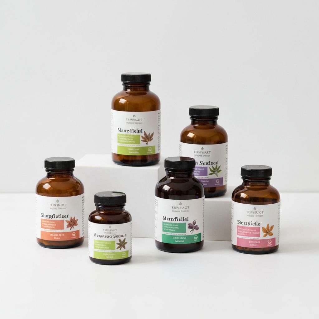 Collection of natural supplement bottles